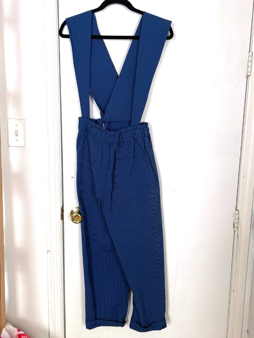 RARE Like New Caron Callahan Potter Jumpsuit in Blue Seersucker Stripe Size XS - Picture 3 of 5